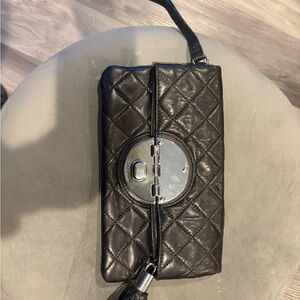 Calvin Klein Black Quilted Clutch with Silver Accents